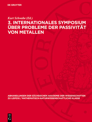 cover image of 3. Internationales Symposium über Probleme der Passivität von Metallen